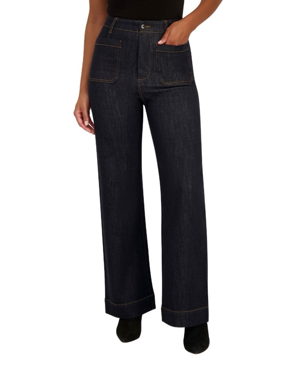 Vigoss Dark Indigo Wide-Leg Jeans with Front Patch Pockets